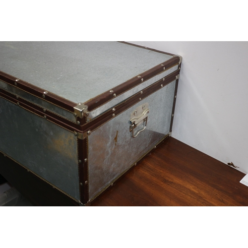 161 - Metal and Leather Trunk - 67 x 45 x 29cm