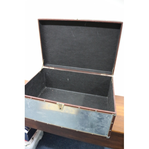 161 - Metal and Leather Trunk - 67 x 45 x 29cm