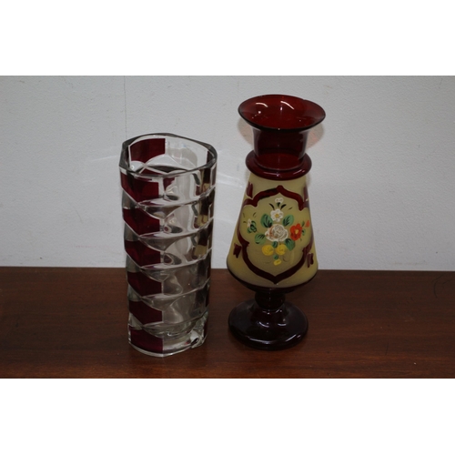 91 - Hand Blown Bohemian Glass Vase, Highly Decorative plus Cranberry Patch Vase - Tallest 20cm