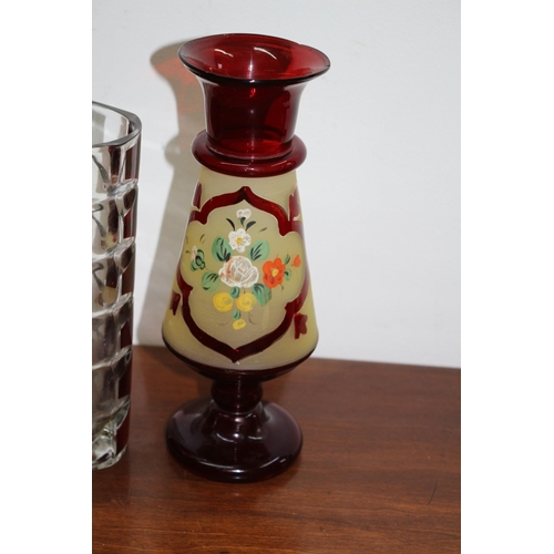 91 - Hand Blown Bohemian Glass Vase, Highly Decorative plus Cranberry Patch Vase - Tallest 20cm