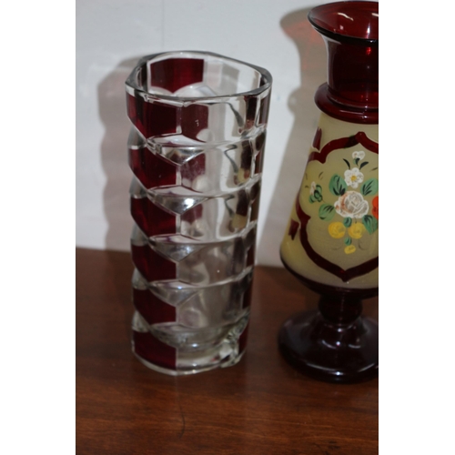 91 - Hand Blown Bohemian Glass Vase, Highly Decorative plus Cranberry Patch Vase - Tallest 20cm