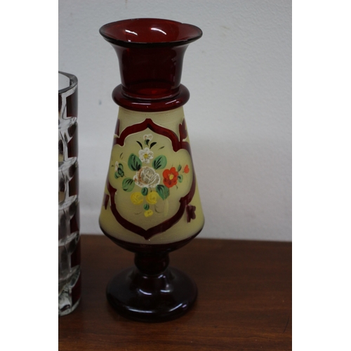 91 - Hand Blown Bohemian Glass Vase, Highly Decorative plus Cranberry Patch Vase - Tallest 20cm