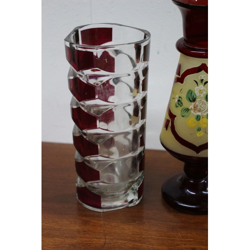 91 - Hand Blown Bohemian Glass Vase, Highly Decorative plus Cranberry Patch Vase - Tallest 20cm