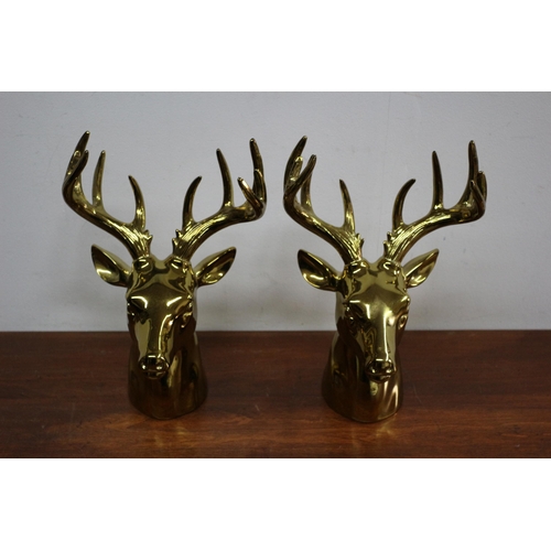 97 - 2 x Gold Coloured Ornamental Stag Heads with Antlers - 28cm