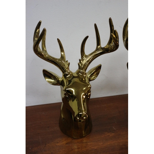 97 - 2 x Gold Coloured Ornamental Stag Heads with Antlers - 28cm