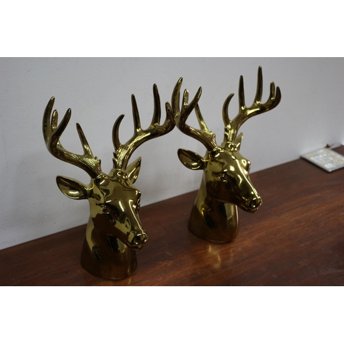 97 - 2 x Gold Coloured Ornamental Stag Heads with Antlers - 28cm