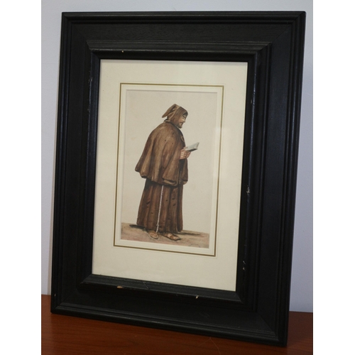 195 - Original Watercolour by George Whyatt - Carthusian Monk - C:1850 - 45 x 35cm