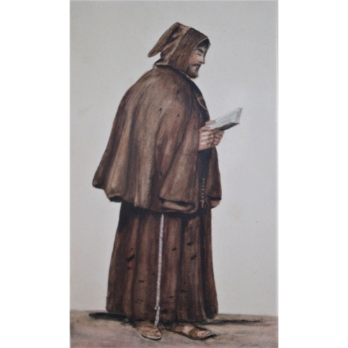 195 - Original Watercolour by George Whyatt - Carthusian Monk - C:1850 - 45 x 35cm