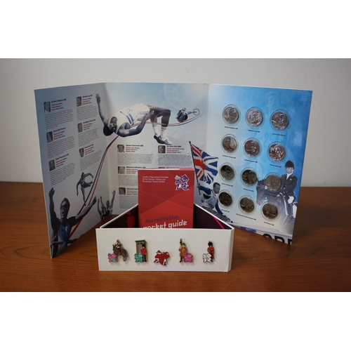 205 - 2012 Olympics Enamelled Badges in Original Box plus Our Greatest Team Coin Set and Official Olympics... 