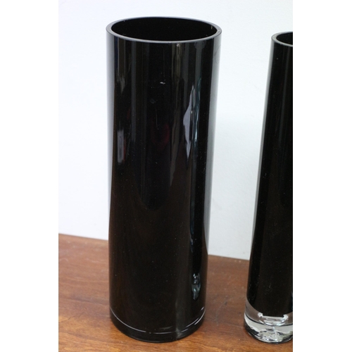 244 - 2 Black Glass Vases plus a Blue Glass Pourer by Polish Producers Josefina Krosmo - Tallest 31cm