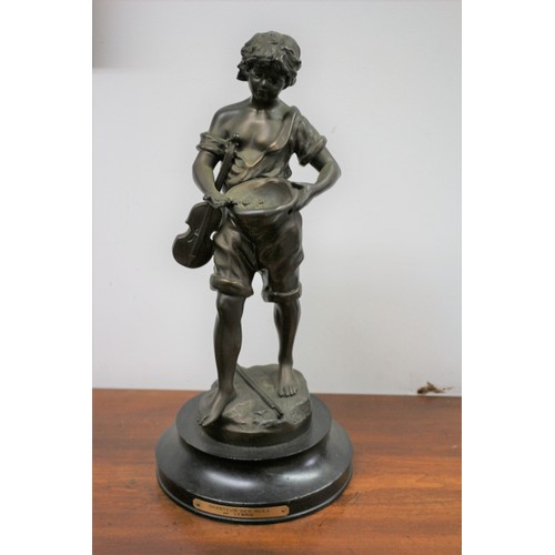 138 - Beautiful Heavy Bronze Figure by L.F. Moreau - Titled Chanteur des Rues - 40cm Tall