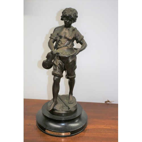 138 - Beautiful Heavy Bronze Figure by L.F. Moreau - Titled Chanteur des Rues - 40cm Tall