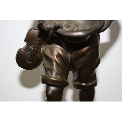 138 - Beautiful Heavy Bronze Figure by L.F. Moreau - Titled Chanteur des Rues - 40cm Tall