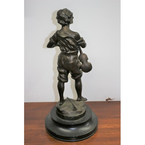 138 - Beautiful Heavy Bronze Figure by L.F. Moreau - Titled Chanteur des Rues - 40cm Tall