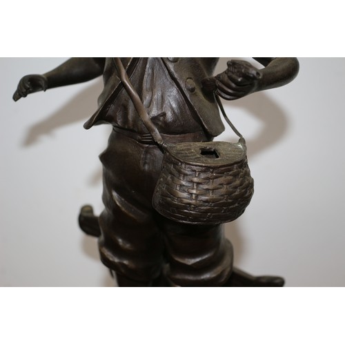 140 - Heavy Bronze Statue of a Fishing Boy by Aug Moreau - 45cm Tall