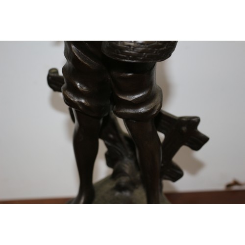 140 - Heavy Bronze Statue of a Fishing Boy by Aug Moreau - 45cm Tall