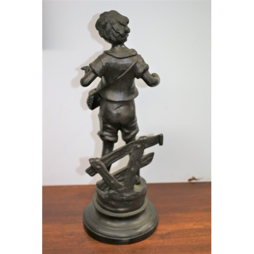 140 - Heavy Bronze Statue of a Fishing Boy by Aug Moreau - 45cm Tall