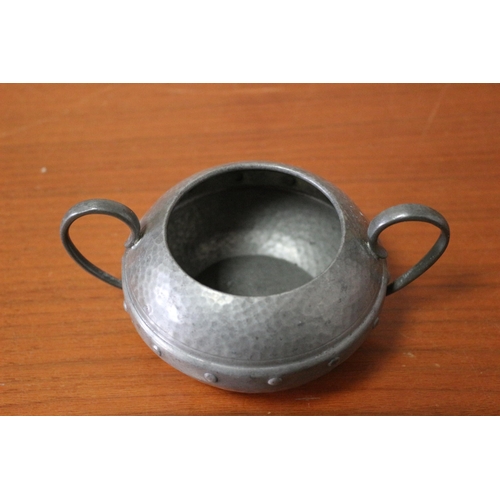 39 - Vintage Hand Beaten English Pewter Sugar Bowl by W & Co