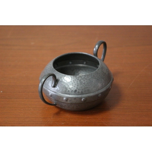 39 - Vintage Hand Beaten English Pewter Sugar Bowl by W & Co