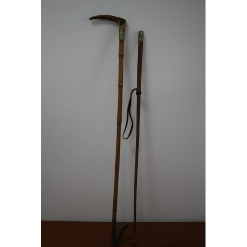 2 x Vintage Riding Crops, one with Antler Handle and Bamboo Cane. Both ...