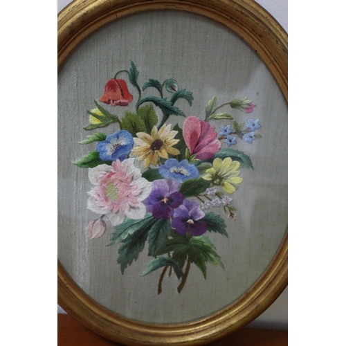 18 - Pair of Framed and Glazed Oval Mid Century Needlework Pieces Depicting Floral Scenes - These Were Co... 