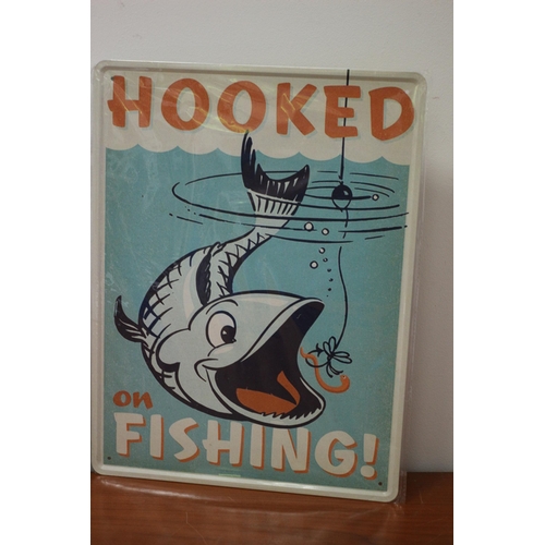 51 - 2 x Hooked on Fishing Tin Signs