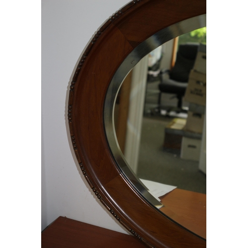 55 - Vintage Cashmore & Co Oval Mirror With Bevelled Glass in Mahogany Frame and Beading