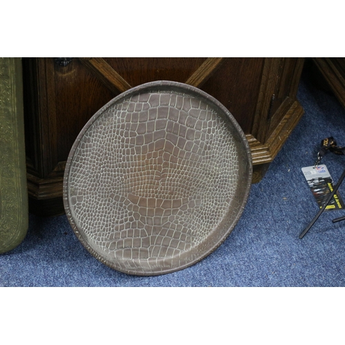 70 - Very Large Vintage Brass Tray with Nice Engraving plus 2 Other Trays of Copper