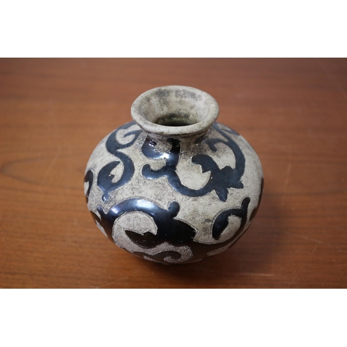 74 - Aged Studio Pottery Vase with Enamelled Pattern