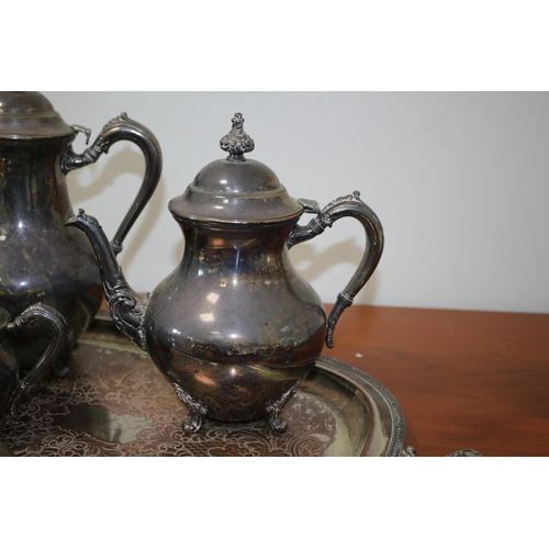 76 - Sears Roebuck Plated Coffee / Tea Set with Matching Ornate Tray