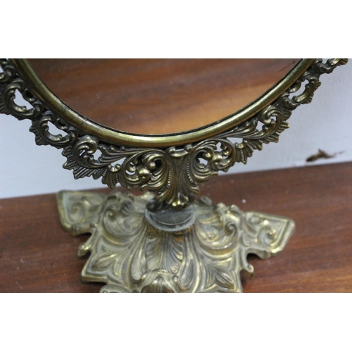 97 - Brass Ornate Oval Table Mirror