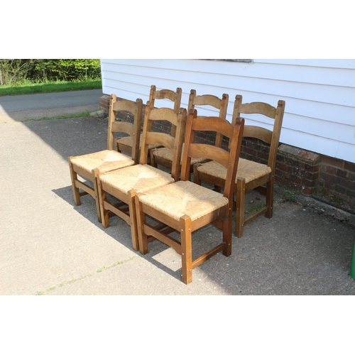 102 - Set of 6 Solid Oak Chairs with Rattan Drop In Seats