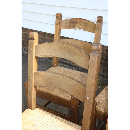 102 - Set of 6 Solid Oak Chairs with Rattan Drop In Seats