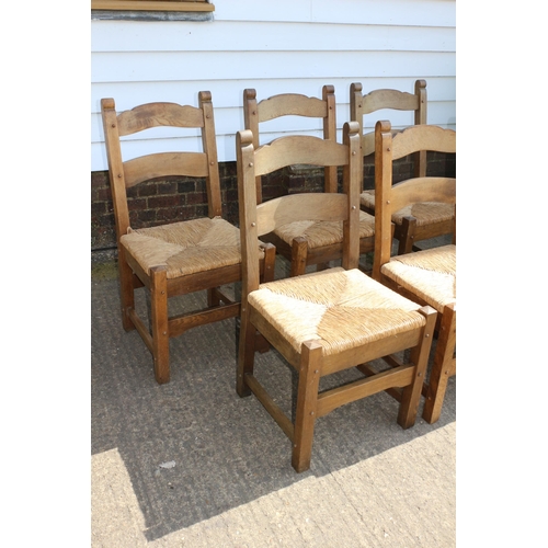 102 - Set of 6 Solid Oak Chairs with Rattan Drop In Seats