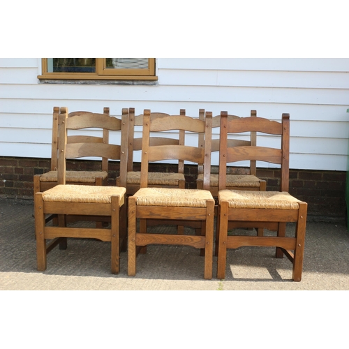 102 - Set of 6 Solid Oak Chairs with Rattan Drop In Seats