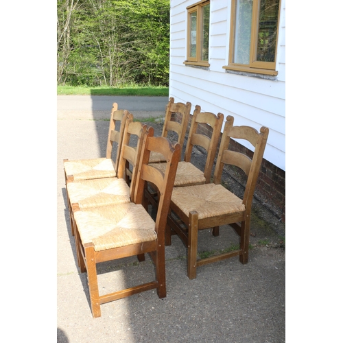 102 - Set of 6 Solid Oak Chairs with Rattan Drop In Seats