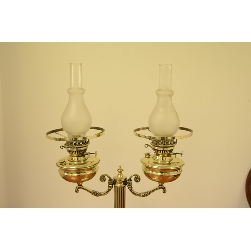 106 - Vintage Twin Head Oil Lamp with Wicks and Glass Flumes - 69 x 48cm