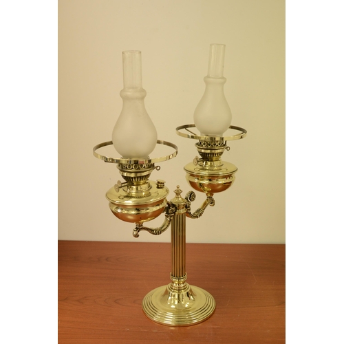 106 - Vintage Twin Head Oil Lamp with Wicks and Glass Flumes - 69 x 48cm