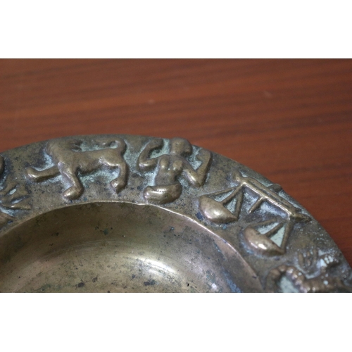 116 - Heavy Vintage Brass Dish with Zodiac Symbols Around the Edge