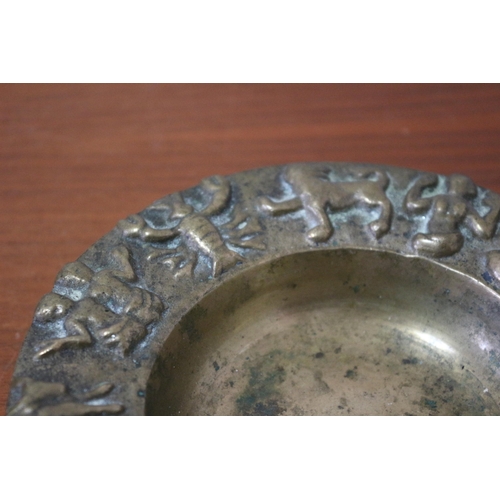 116 - Heavy Vintage Brass Dish with Zodiac Symbols Around the Edge