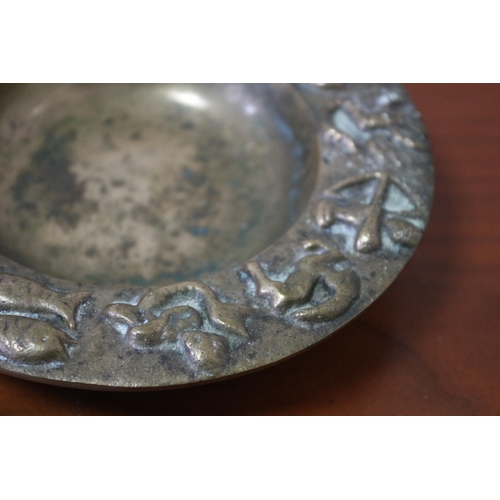 116 - Heavy Vintage Brass Dish with Zodiac Symbols Around the Edge