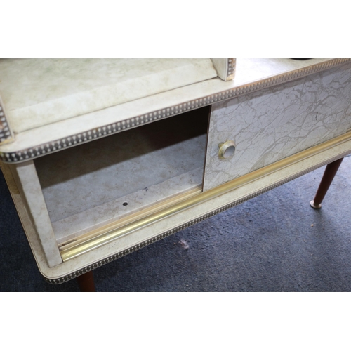 123 - Mid Century Telephone Seat with Storage Cupboard - Marble Effect with Cushioned Seat