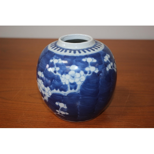 130 - Believed to be a 19th Century Chinese Blue and White Prunas Ginger Jar with Twin Blue Rings on the B... 