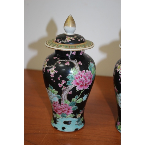 131 - Pair of, believed to be, Antique Chinese Famille Noir Lidded Pots - 23cm Tall