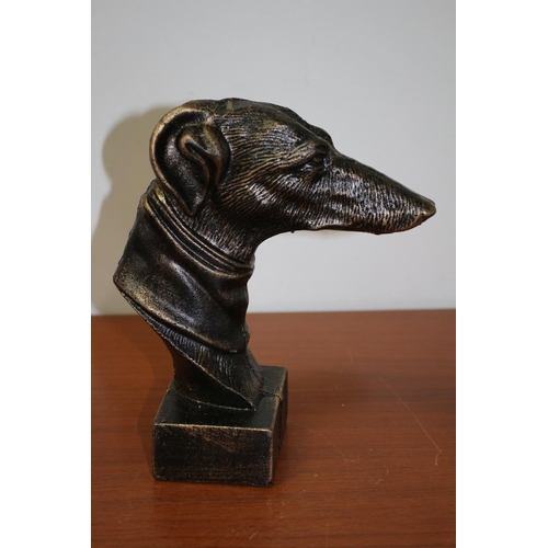 141 - Heavy, Metal Dog Head Statue Portraying a Greyhound