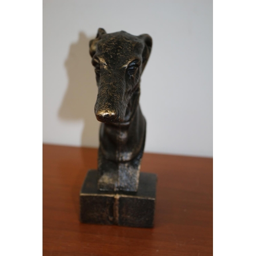 141 - Heavy, Metal Dog Head Statue Portraying a Greyhound