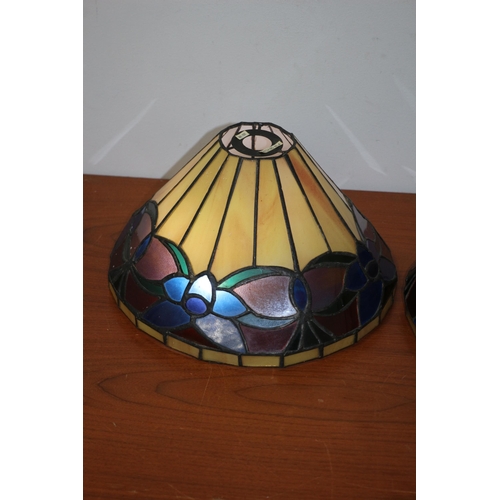 142 - Very Nice, Heavy, Pair of Tiffany Styled Light Shades with Multi-Coloured Glass Sections and Lead Co... 