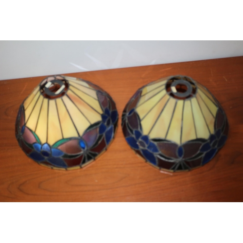 142 - Very Nice, Heavy, Pair of Tiffany Styled Light Shades with Multi-Coloured Glass Sections and Lead Co... 