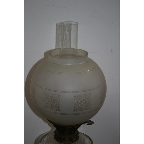 152 - Vintage Paraffin Lamp with Glass Paraffin Holder, Griffin Flume and Pattern Glass Shade