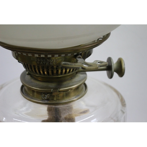 152 - Vintage Paraffin Lamp with Glass Paraffin Holder, Griffin Flume and Pattern Glass Shade